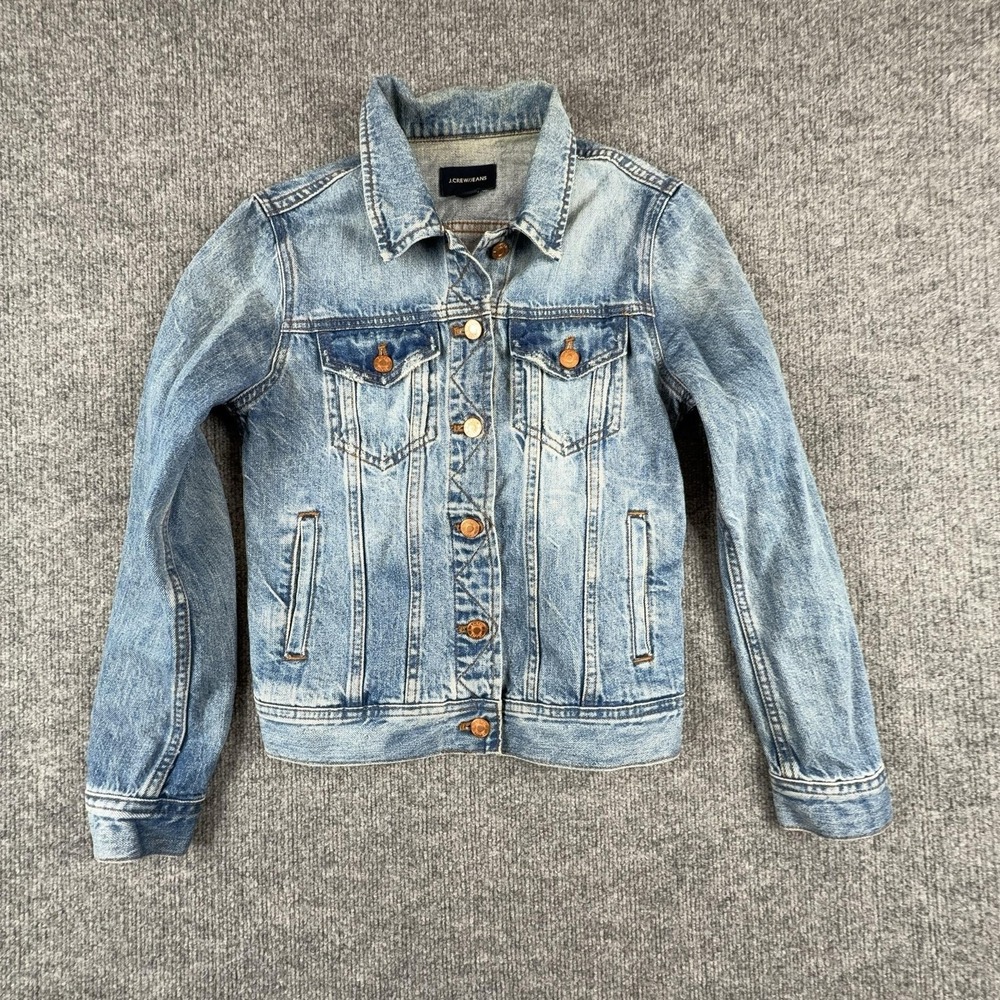 J.Crew‎ Jeans Jacket Womens XS Blue Light Wash Denim Button Front Trucker